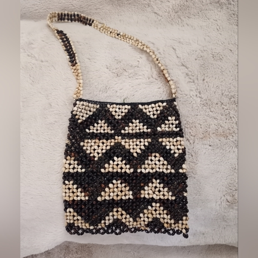 Vintage 70s Bohemian Hippie Classic Boho Moto Handcrafted Retro Sheer Bead Bag